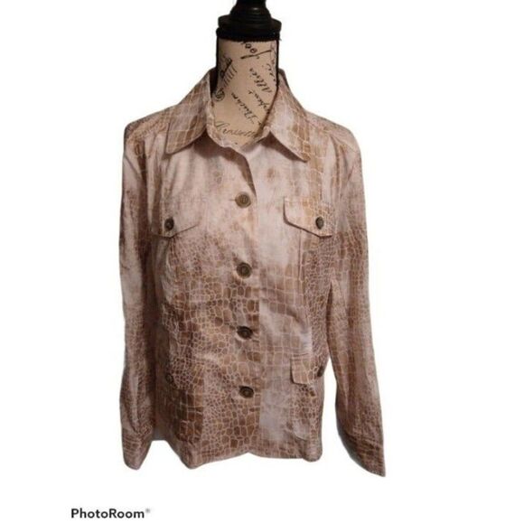 Chico's Animal Print Jacket Size 1 Classic Retro Officey nwt beige - Picture 2 of 7